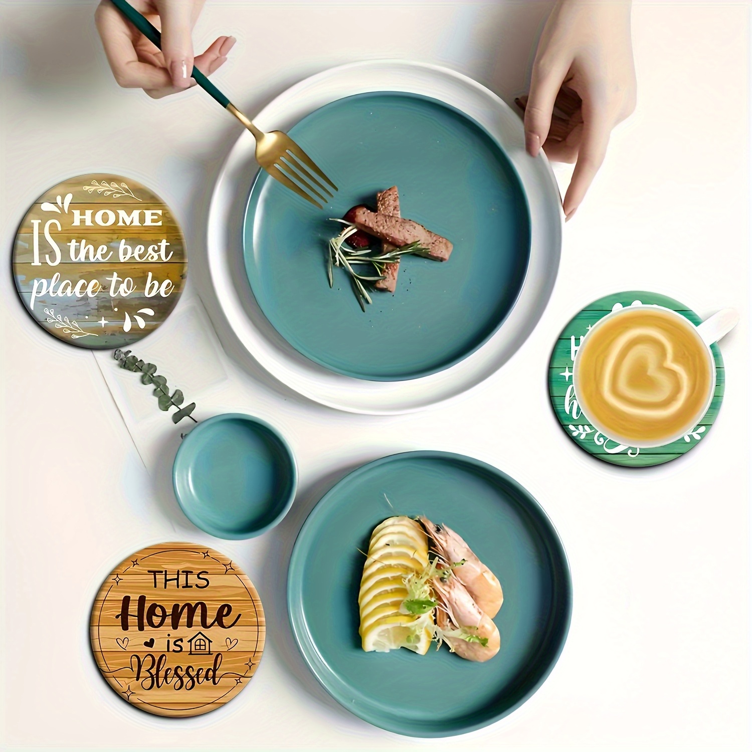 Sous-verre en bois 2D style ca - Coffee Tea Quotes avis et prix